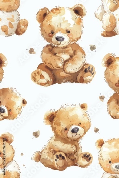 Fototapeta A group of brown bears sitting together, great for kids' party or educational setting