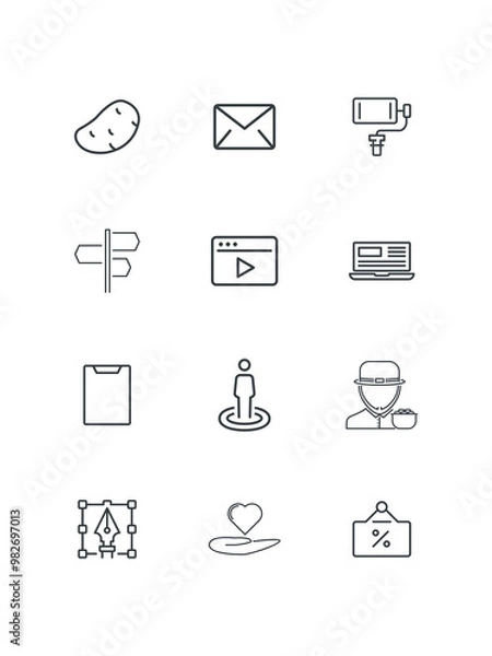 Fototapeta Simple outline icons collection, pixel perfect icons, set of icons for web design, vector illustration
