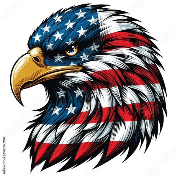 Fototapeta Bald eagle with American flag feathers, vector illustration, patriotic symbol, perfect for July 4th
