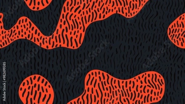 Fototapeta seamless pattern, Bold abstract pattern featuring vibrant orange shapes against a dark background, perfect for textiles or modern art projects.