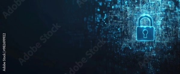Fototapeta Digital Security: A Glowing Lock on a Wall of Code