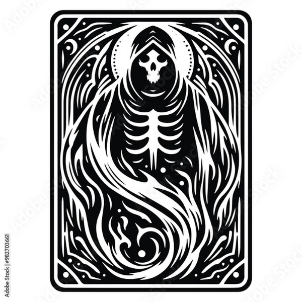 Fototapeta ghost with tarot card in black and white illustrations, cutout graphic