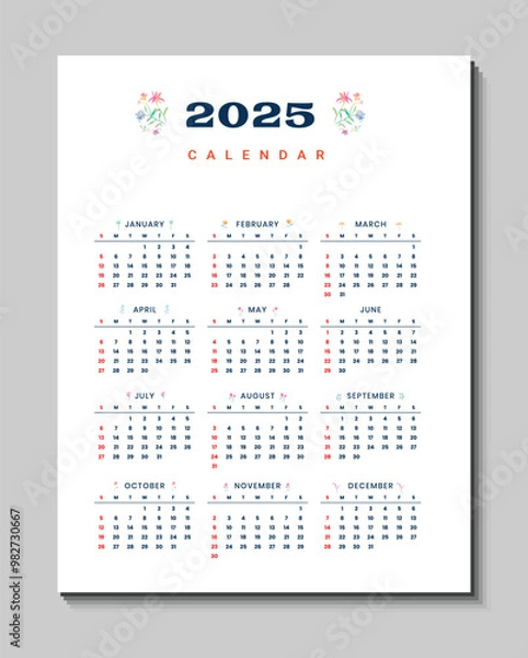 Obraz Lovely 2025 calendar template
