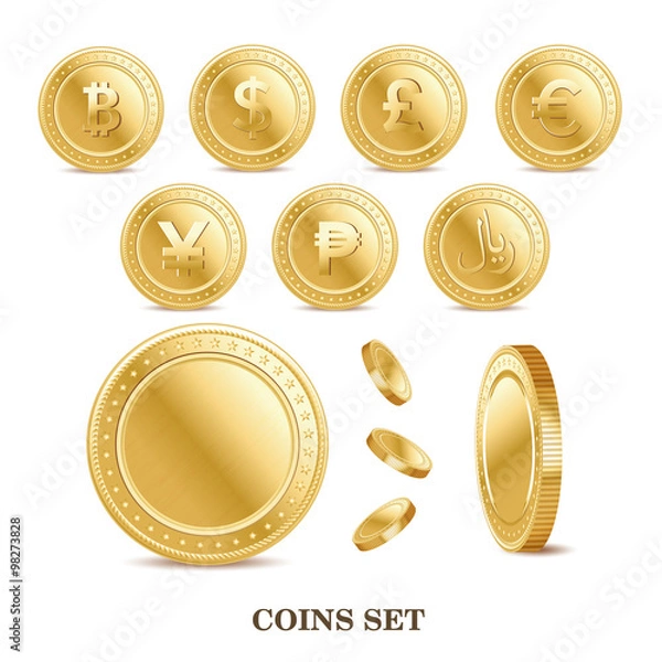 Fototapeta set of the currency golden isolated finance coin icons
