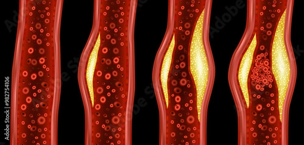 Obraz Artery narrowed by plaque and Normal artery. Atherosclerotic plaque. Cholesterol plaque in artery  