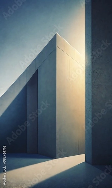 Fototapeta 粒状の質感と柔らかな影を備えた、モダンな工業デザインのためのミニマリストなコンクリート壁