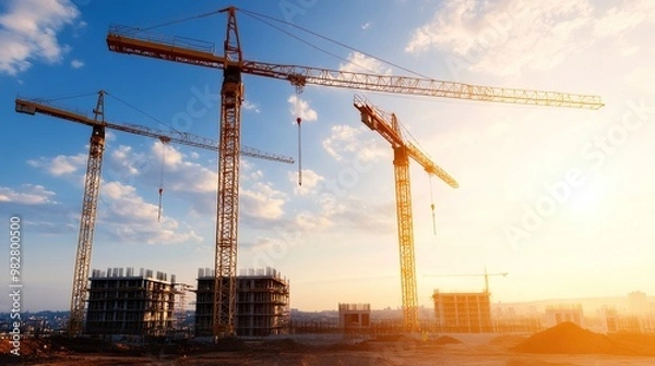 Fototapeta Construction site with cranes