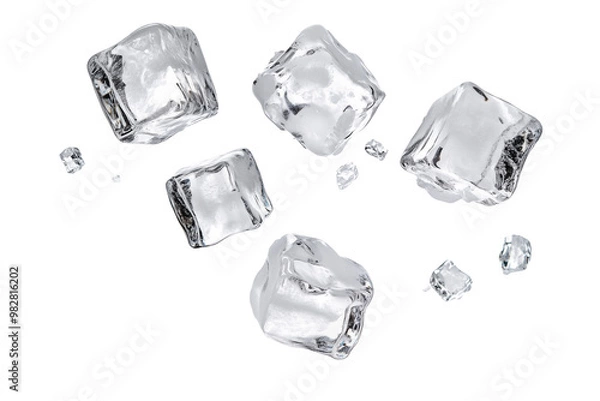 Obraz Crystal clear ice cubes scattered. transparent background.