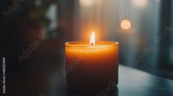 Obraz A glowing candle illuminates a serene space, creating a warm and calming atmosphere.