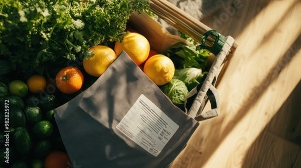 Fototapeta A basket filled with fresh vegetables and fruits, showcasing healthy food choices.
