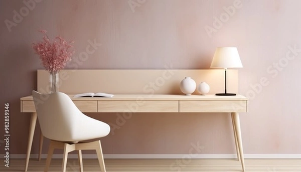 Fototapeta Inviting home office arrangement featuring a stylish desk and comfortable chair for productivity