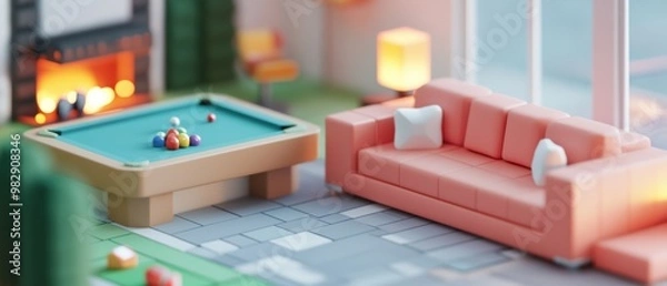Fototapeta Cozy and Colorful Living Room with Pool Table