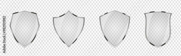 Fototapeta Glass shield with reflection. Glass protect with metallic frame. Privacy transparent