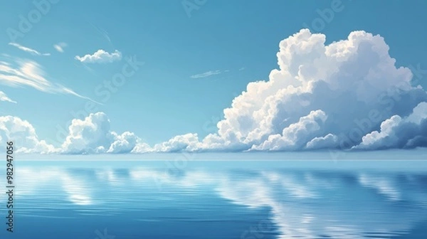 Fototapeta Calm weather on sea or ocean with clouds. 