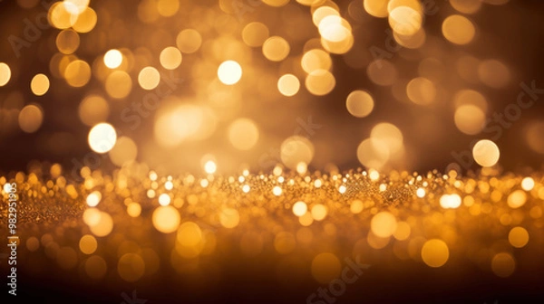 Fototapeta Blur bookeh gold lights or flashes on a brown color background