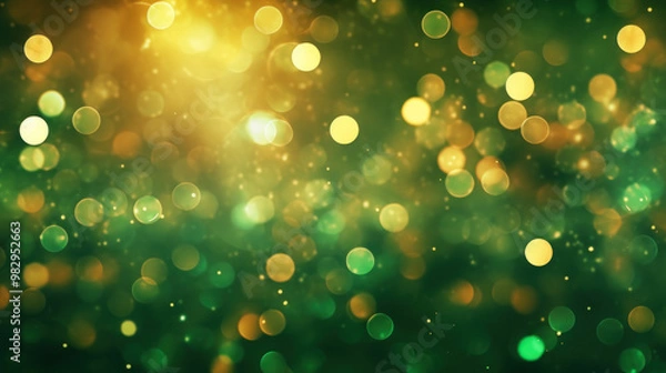 Obraz Blur bookeh gold lights or flashes on a green color background
