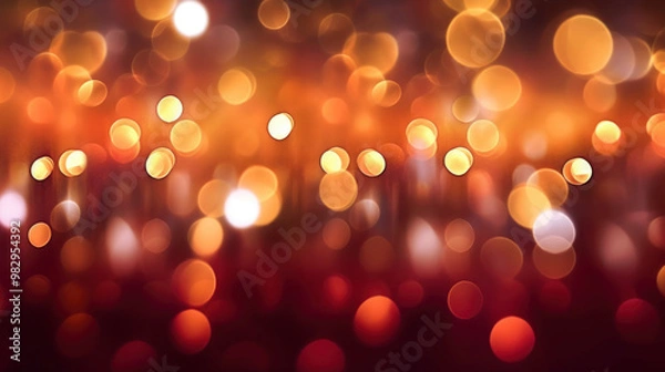 Fototapeta Blur bookeh gold lights or flashes on a dark maroon color background