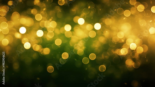 Obraz Blur bookeh gold lights or flashes on a dark lime color background