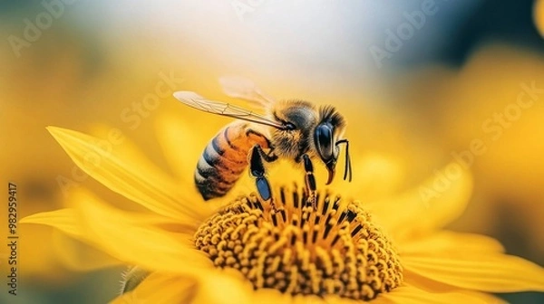 Fototapeta A close-up picture of a bee on a sunflower.