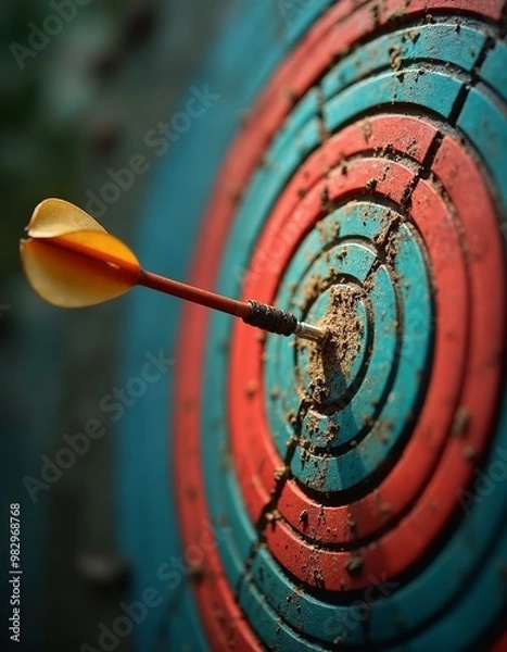 Fototapeta Arrow Hitting Bullseye of Target: Success, Achievement, and Goal Setting