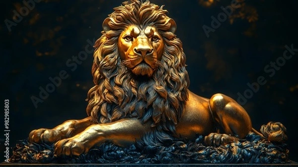 Obraz Golden Lion Statue in Dramatic Pose