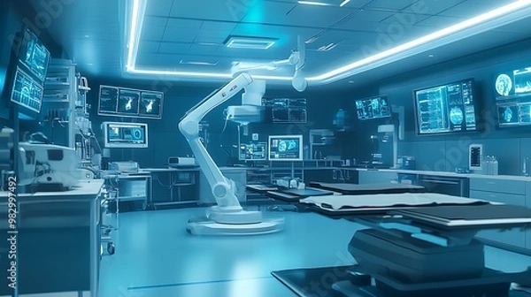 Fototapeta Futuristic Operating Room with High-Tech Medical Equipment - Advanced Surgical Environment