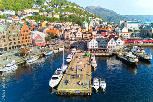 Obraz Aerial view of Bergen harbor district, Norway