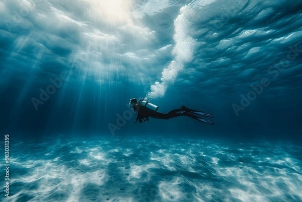 Fototapeta diver scuba diving under the ocean 