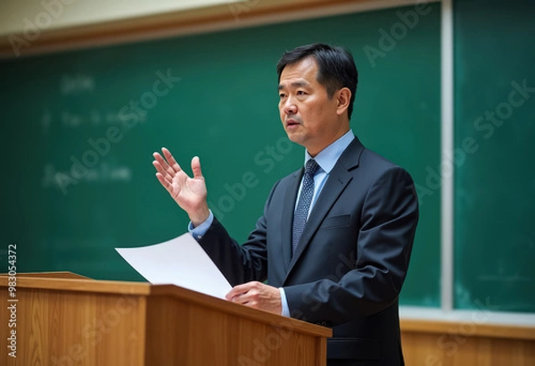 Fototapeta 教室で講義をする男性
