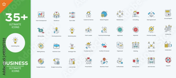 Fototapeta Business thin line icons set. Business and finance editable stroke icon collection. Profit, management, businessman, startup, money, company symbol. Vector