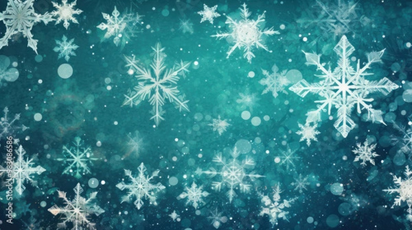 Fototapeta Illustration of snowflakes on a teal background