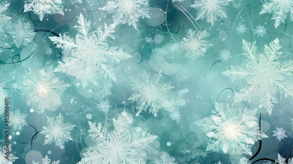 Fototapeta Illustration of snowflakes on a aqua background