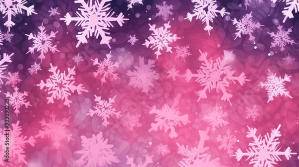 Obraz Illustration of snowflakes on a dark pink background