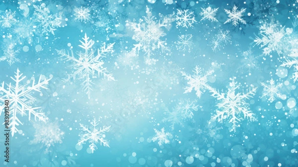Fototapeta Illustration of snowflakes on a light cyan background