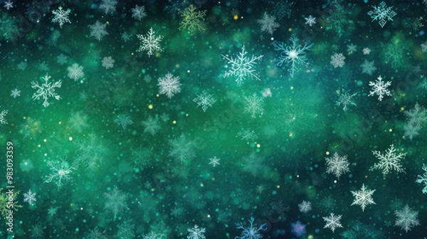 Fototapeta Illustration of snowflakes on a vivid green background