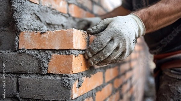 Obraz Mason Skillfully Laying Bricks for New Construction Project, Generative AI