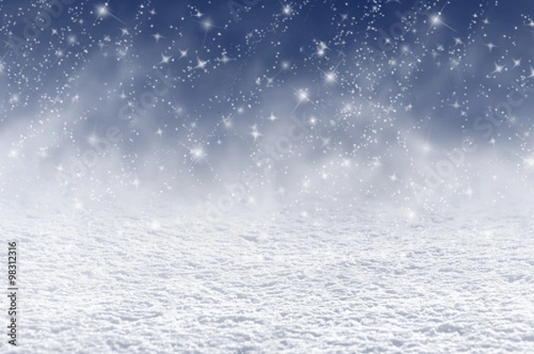Obraz Winter christmas background with shiny snow and blizzard