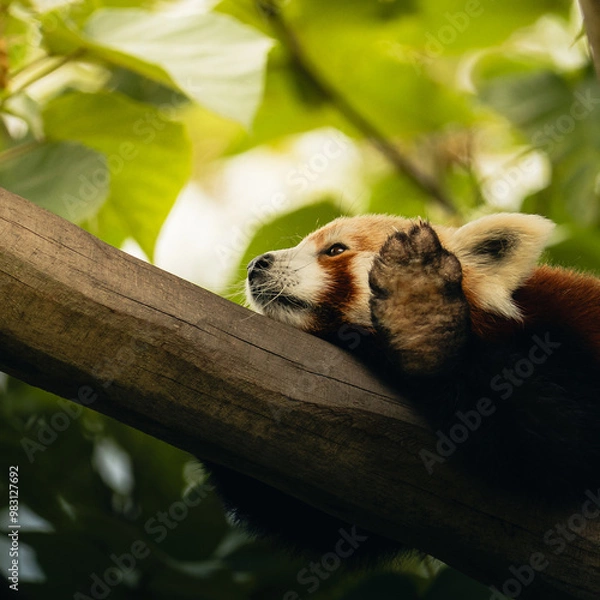 Obraz red panda stretching