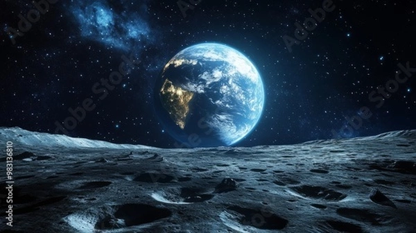 Fototapeta Stunning View of Earth from the Lunar Surface