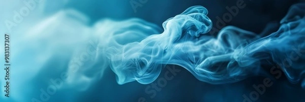 Fototapeta  A crisp image of blue smoke against a black backdrop, featuring a blue light centrally located within