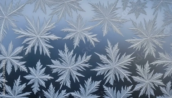 Fototapeta Frosted maple leaves pattern on a glass surface creating a winter atmosphere
