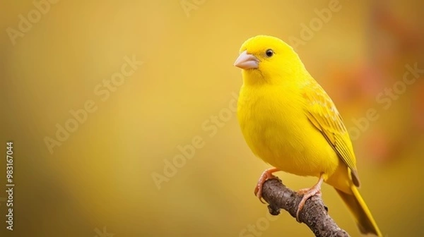 Obraz  A yellow bird on a branch against a blurred background Background is yellow