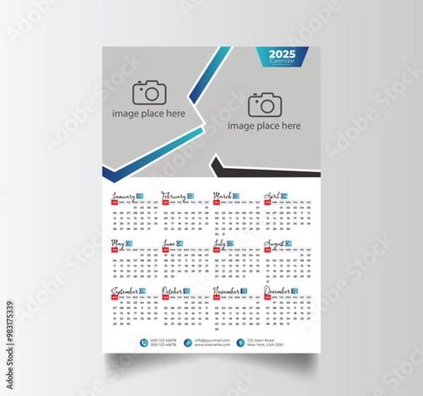 Fototapeta Vector Layout Of A Wall Or Desk Simple Calendar 