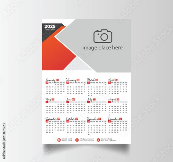 Fototapeta Vector Layout Of A Wall Or Desk Simple Calendar 