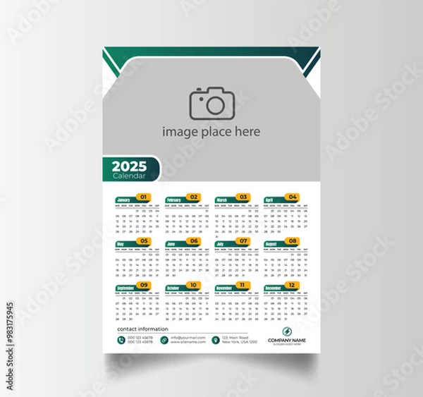 Fototapeta Vector Layout Of A Wall Or Desk Simple Calendar 