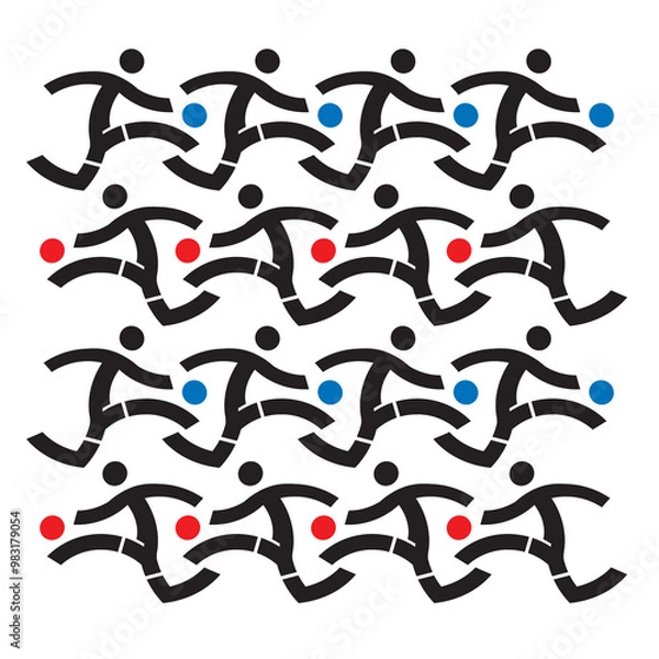 Fototapeta 
Soccer players icons.
Decorative background,  stylized running football players with ball. Suitable for logo or t-shirt. Isolated on white background. Vector available.