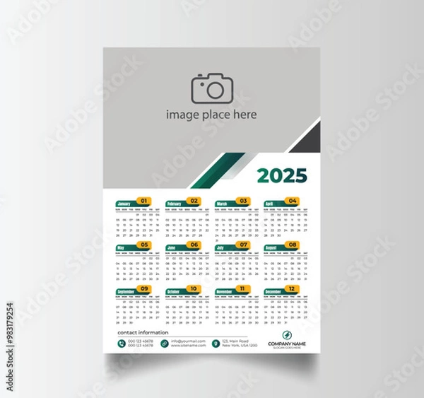 Fototapeta Vector Layout Of A Wall Or Desk Simple Calendar 
