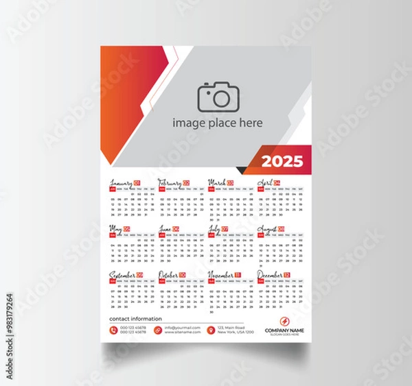 Fototapeta Vector Layout Of A Wall Or Desk Simple Calendar 