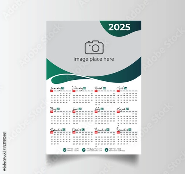 Fototapeta Vector Layout Of A Wall Or Desk Simple Calendar 