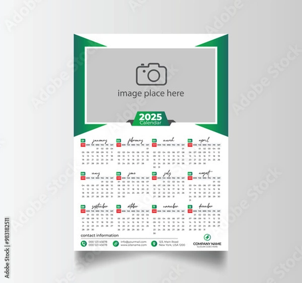 Fototapeta Vector Layout Of A Wall Or Desk Simple Calendar 